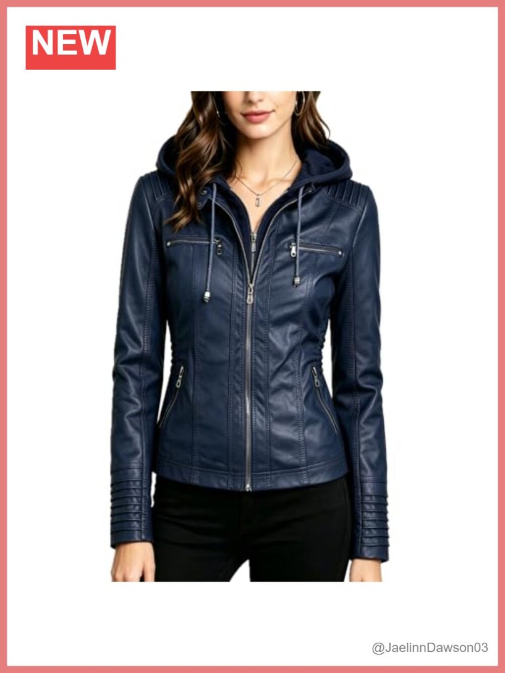 Faux Leather Jacket Women Biker Moto Quilted Slim Fit Detachable Hood